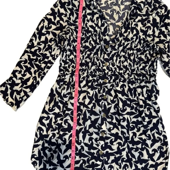 Maeve Navy Blue and White Bird Patterned Blouse Sz Small - Picture 6 of 8